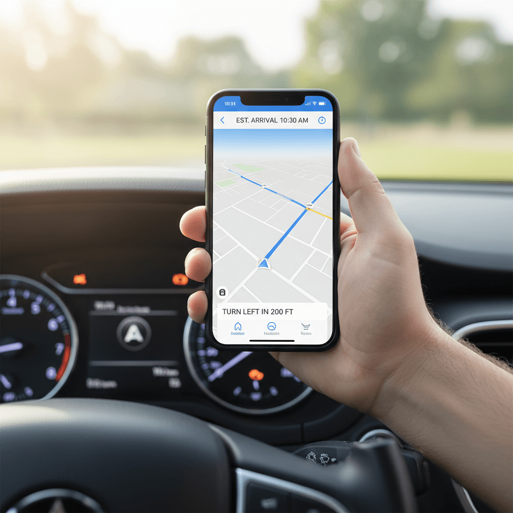 Navigations-App auf dem Armaturenbrett