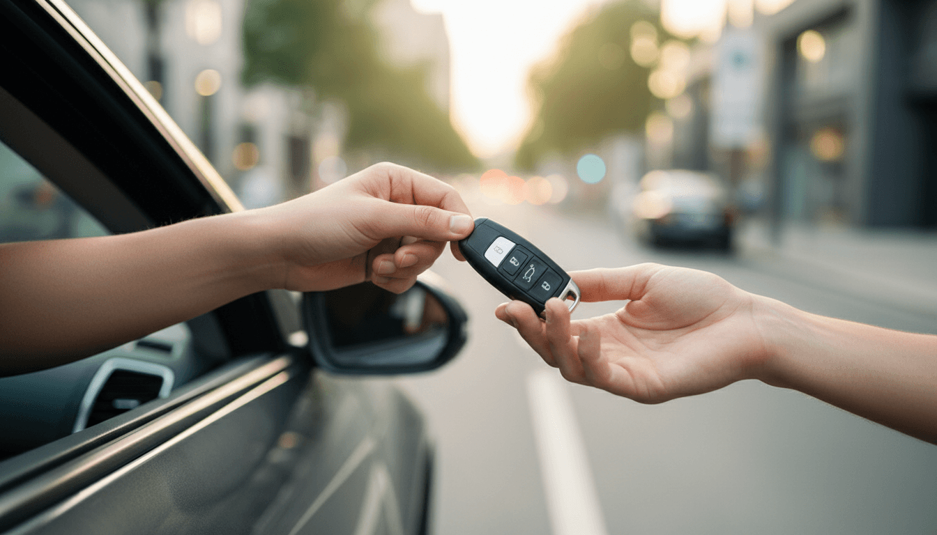 Fahrer übergibt Schlüssel an Fahrgast