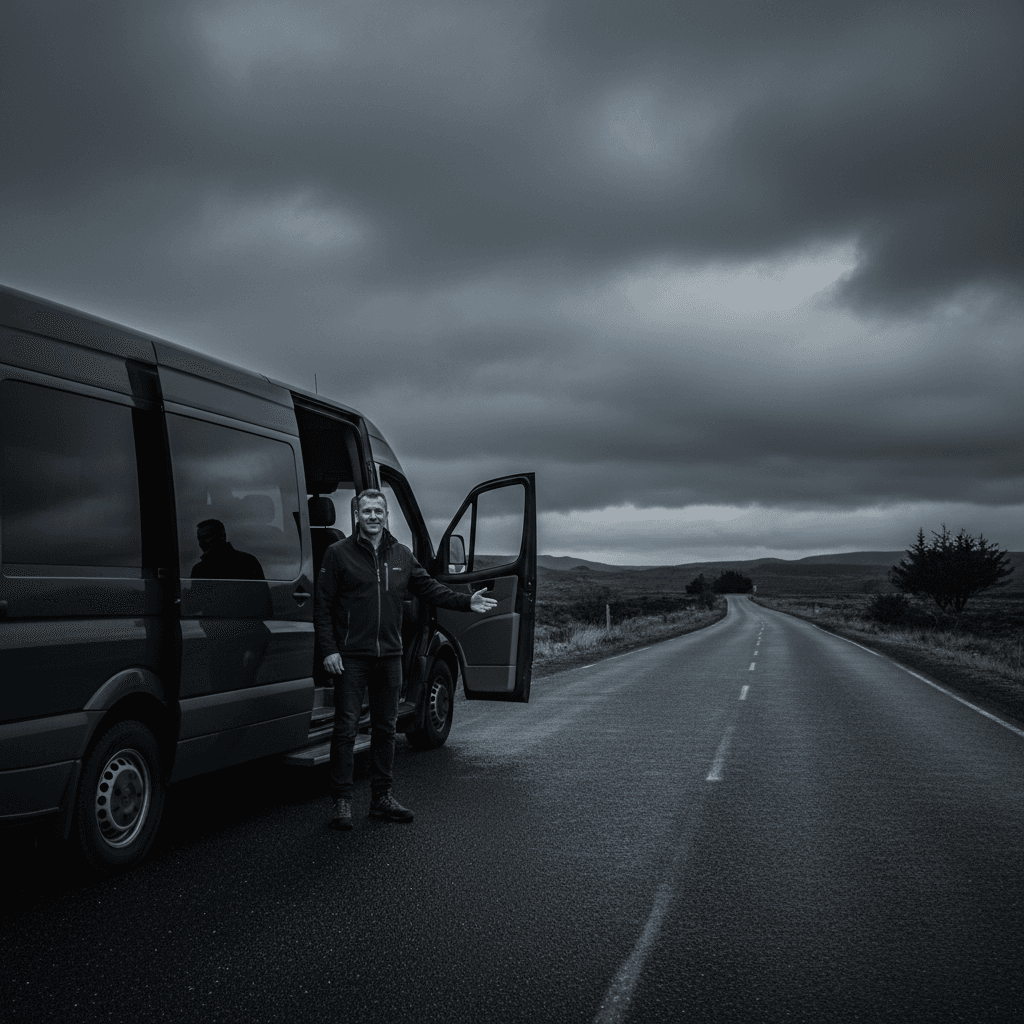 Fahrer wartet an der Tür eines Transporters